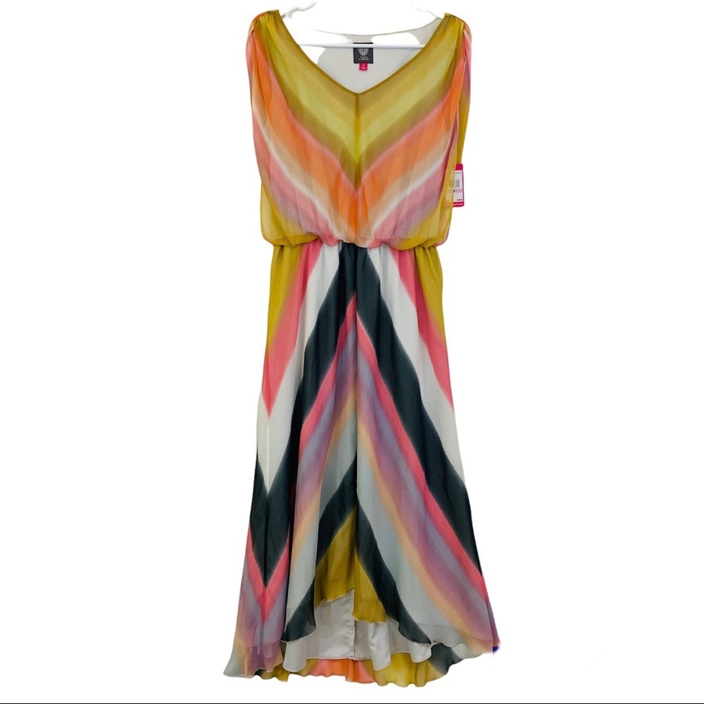 Vince Camuto Multi Color Chevron Sleeveless‎ Maxi Dress NWT $148